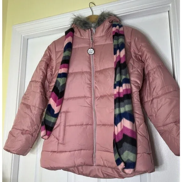 R 1881 by S. Rothschild Girls Quilt Puffer Jacket with Scarf Rose Pink XL 16 NWT
